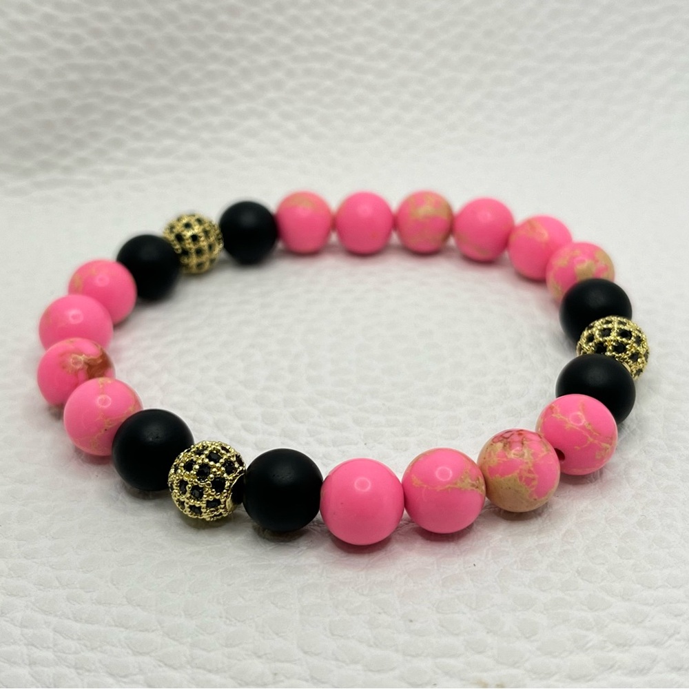 Stones & Bliss Pink Gemstone and Cubic Zirconia Handmade Gemstone Bracelet